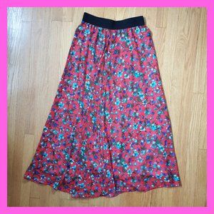 Lularoe Red Floral Maxi Skirt Long Blue Green Flowers Spring Summer Elastic NEW